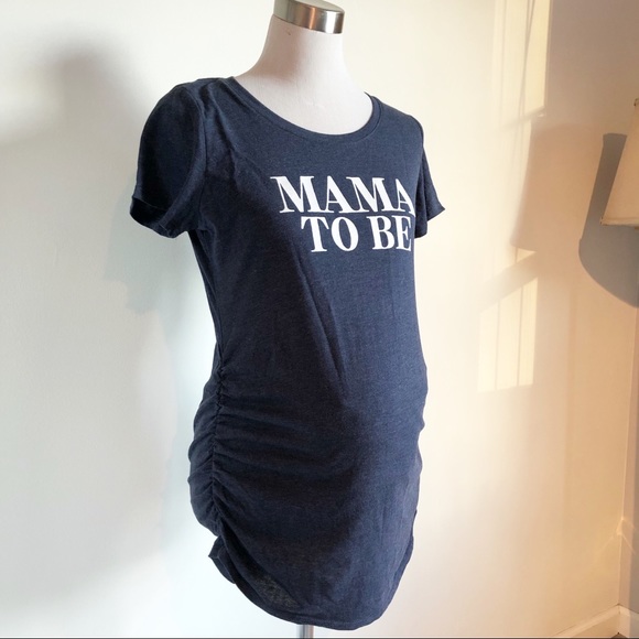 Motherhood Maternity Blue Spell Out Mama To Be Graphic Ruched Tee, size Medium - Picture 2 of 16